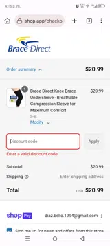 KNEEFIT15 coupon verification screenshot