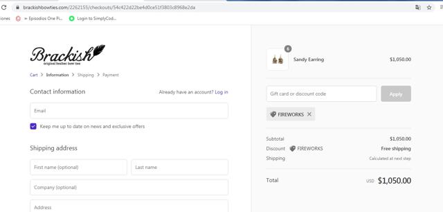 Brackish checkout page showing Brackish discount code box | Screenshot taken by SimplyCodes community member on Jul 4, 2020