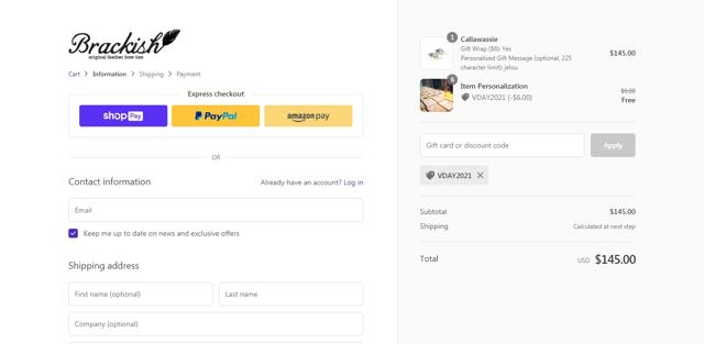 Brackish checkout page showing Brackish discount code box | Screenshot taken by SimplyCodes community member on Feb 9, 2021