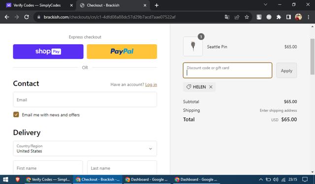 Brackish checkout page showing Brackish discount code box | Screenshot taken by SimplyCodes community member on Jan 28, 2024