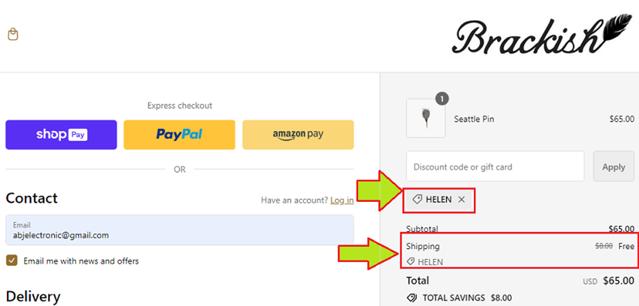 Brackish checkout page showing Brackish discount code box | Screenshot taken by SimplyCodes community member on Dec 21, 2023