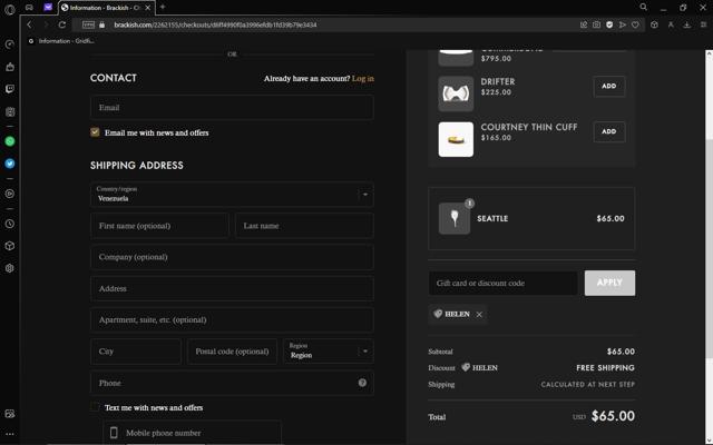 Brackish checkout page showing Brackish discount code box | Screenshot taken by SimplyCodes community member on Jun 23, 2023