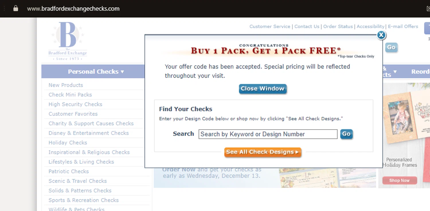 how to use Bradford Exchange Checks coupons
