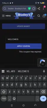 WELCOME15 coupon verification screenshot