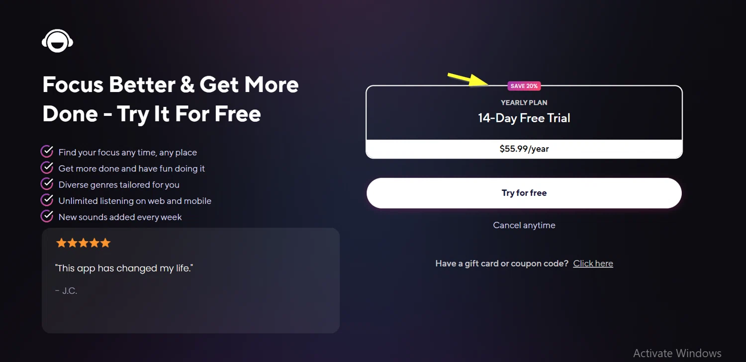 Brain.fm promo code screenshot showing code markellis applied at Brain.fm checkout page. Uploaded by SimplyCodes community member Lioniel on Jan 30, 2025