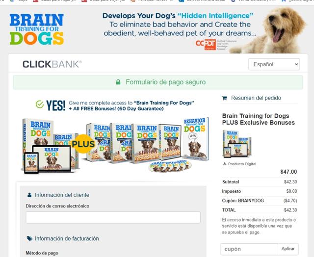 Brain Training for Dogs checkout page showing Brain Training for Dogs promo code box | Screenshot taken by SimplyCodes community member on May 20, 2023