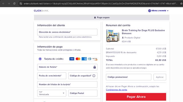 Brain Training for Dogs checkout page showing Brain Training for Dogs promo code box | Screenshot taken by SimplyCodes community member on Oct 24, 2024