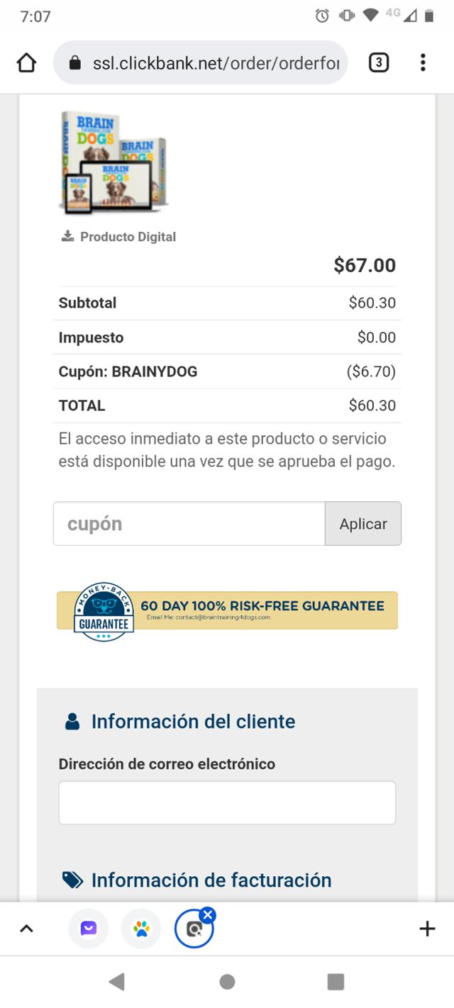 Brain Training for Dogs checkout page showing Brain Training for Dogs promo code box | Screenshot taken by SimplyCodes community member on Sep 20, 2023