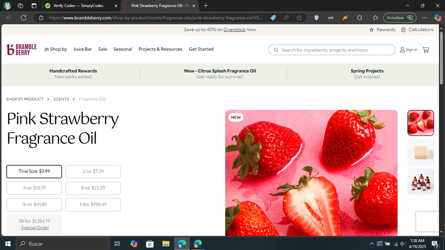 Bramble Berry checkout page showing Bramble Berry promo code box | Screenshot taken by SimplyCodes community member on Apr 19, 2025