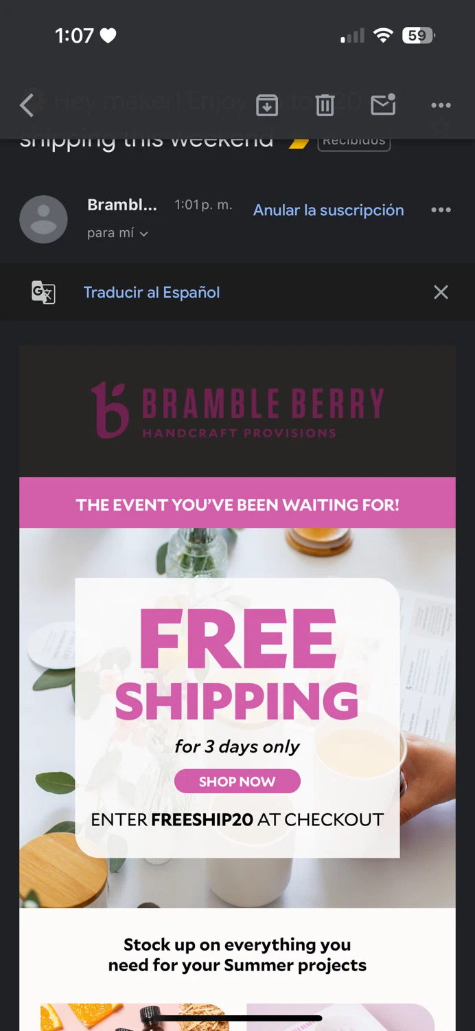 Bramble Berry promo code screenshot showing code Freeship20 applied at Bramble Berry checkout page. Uploaded by SimplyCodes community member NPGF10 on Apr 26, 2025
