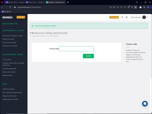 Brand24 checkout page showing Brand24 promo code box | Screenshot taken by SimplyCodes community member on Nov 14, 2023