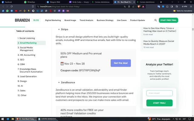 Brand24 checkout page showing Brand24 promo code box | Screenshot taken by SimplyCodes community member on Dec 24, 2023