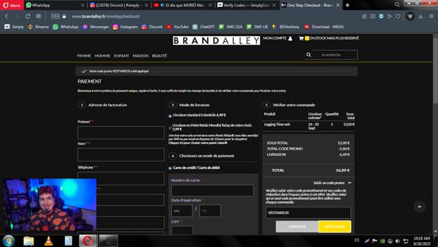 BrandAlley FR checkout page showing BrandAlley FR discount code box | Screenshot taken by SimplyCodes community member on Sep 20, 2023