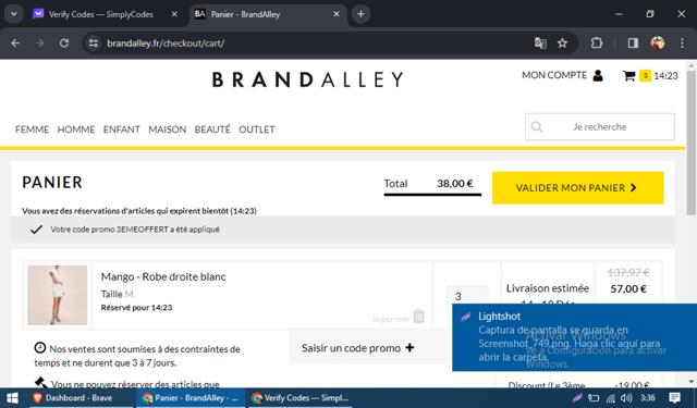 BrandAlley FR checkout page showing BrandAlley FR discount code box | Screenshot taken by SimplyCodes community member on Dec 9, 2023