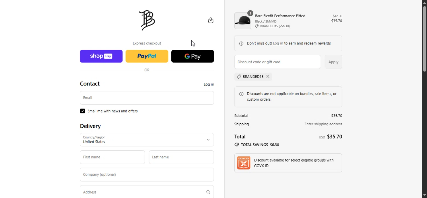 Branded Bills discount code screenshot showing code BRANDED15 applied at Branded Bills checkout page. Uploaded by SimplyCodes community member Prospecto on Jul 4, 2025