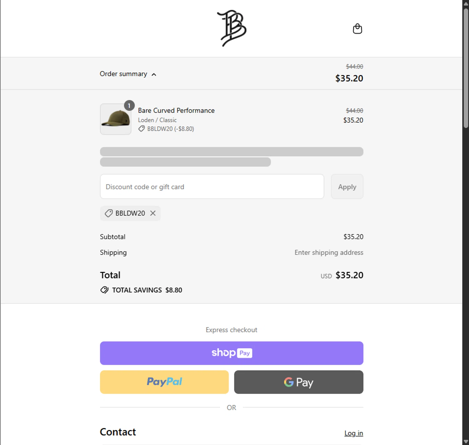 Branded Bills discount code screenshot showing code BBLDW20 applied at Branded Bills checkout page. Uploaded by SimplyCodes community member PillarsofCreation on Aug 28, 2025
