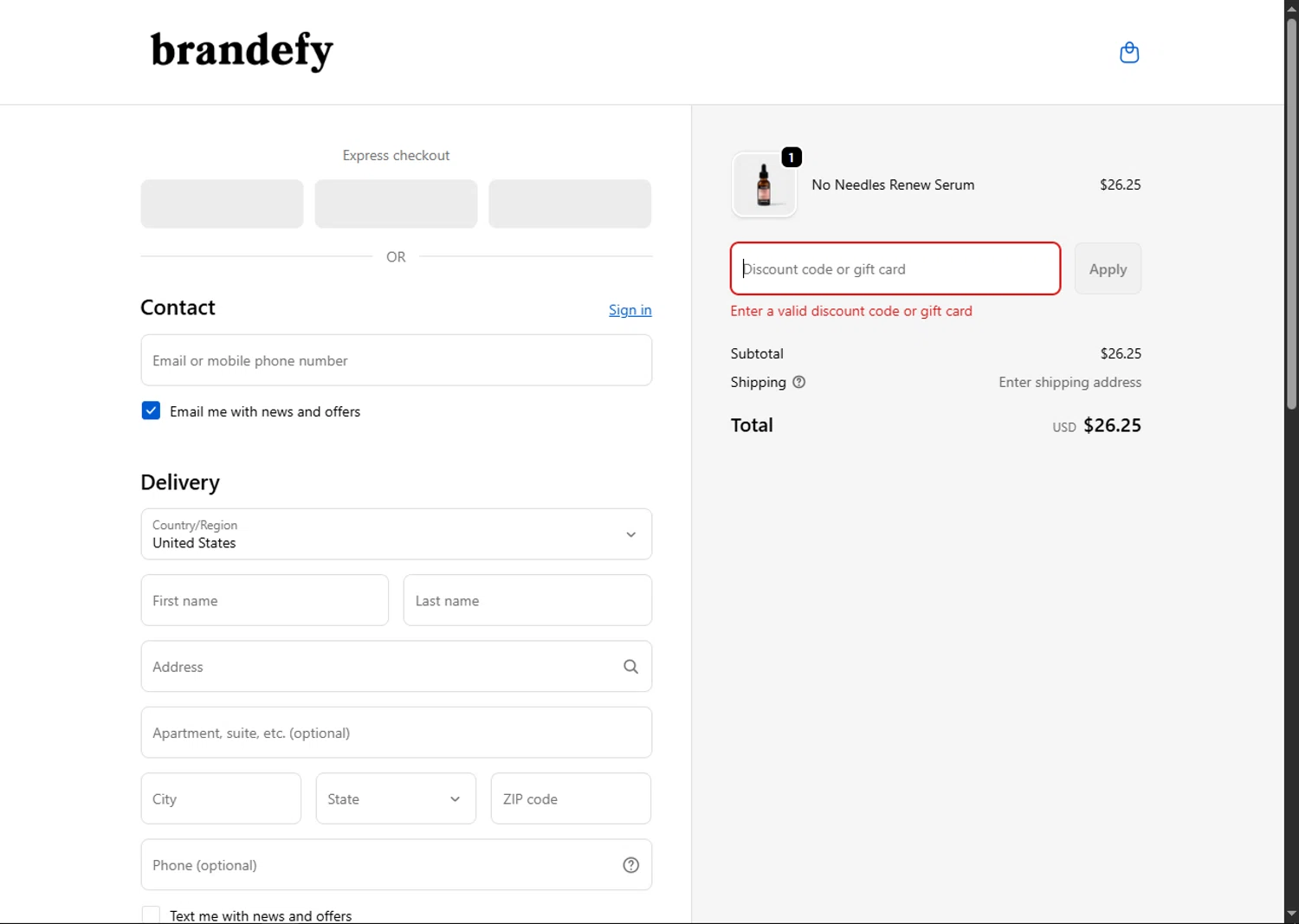 Brandefy Skin promo code screenshot showing code THANKYOU10 applied at Brandefy Skin checkout page. Uploaded by SimplyCodes community member BargainSaver8204 on Nov 7, 2025