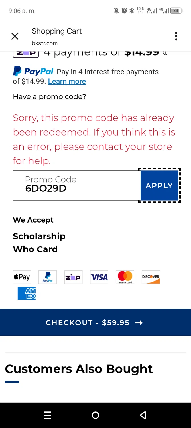 Brandeis University promo code screenshot showing code 6DO29D applied at Brandeis University checkout page. Uploaded by SimplyCodes community member leiraM on Dec 4, 2025