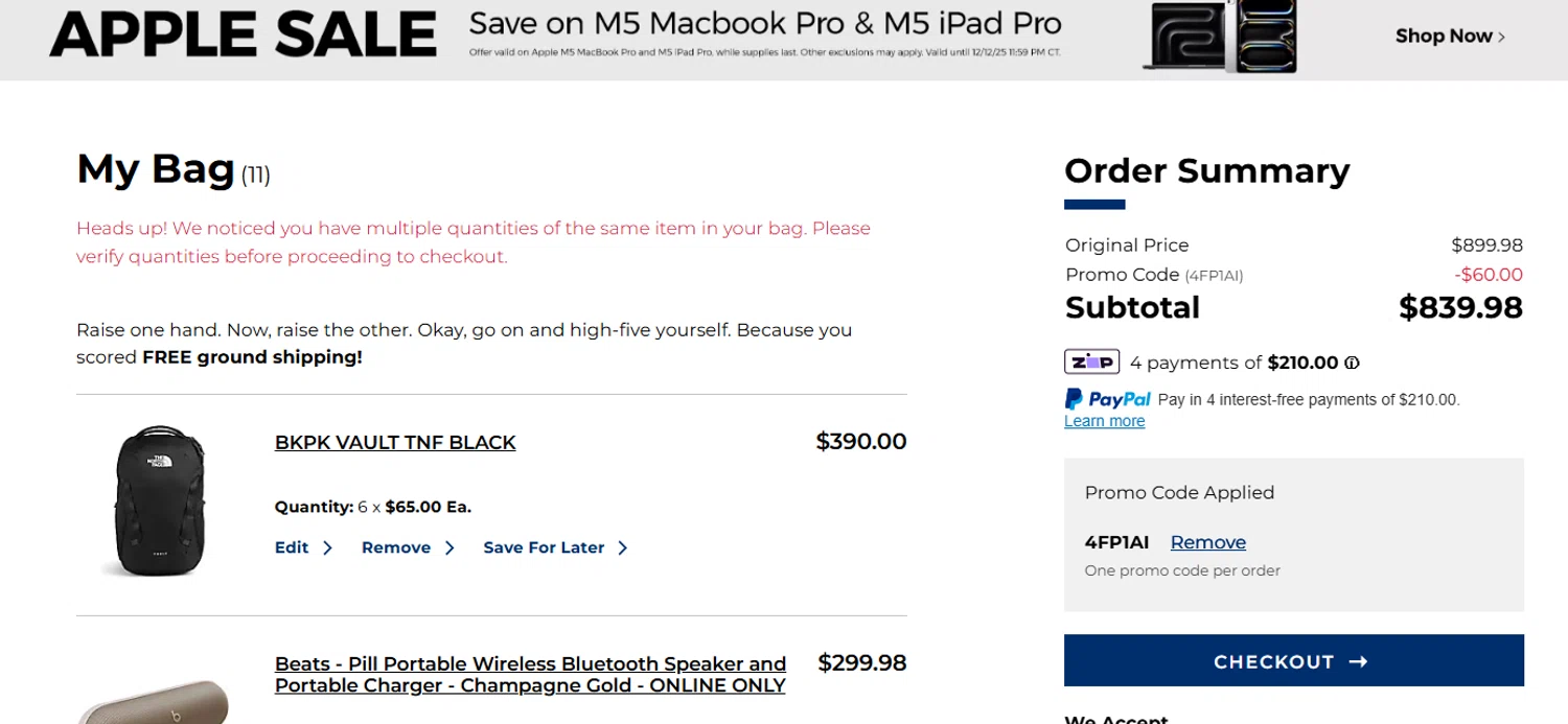 Brandeis University promo code screenshot showing code 4FP1AI applied at Brandeis University checkout page. Uploaded by SimplyCodes community member yeresojperez on Dec 11, 2025
