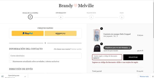 Brandy Melville checkout page showing Brandy Melville discount code box | Screenshot taken by SimplyCodes community member on Apr 16, 2021