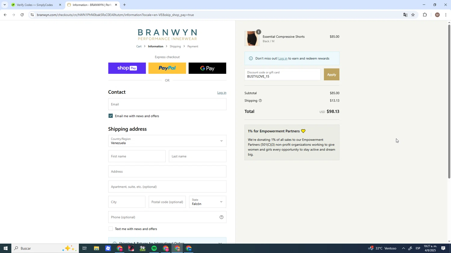 BRANWYN discount code screenshot showing code BUSTYLOVE_15 applied at BRANWYN checkout page. Uploaded by SimplyCodes community member SavvyTitan7306 on Aug 4, 2025