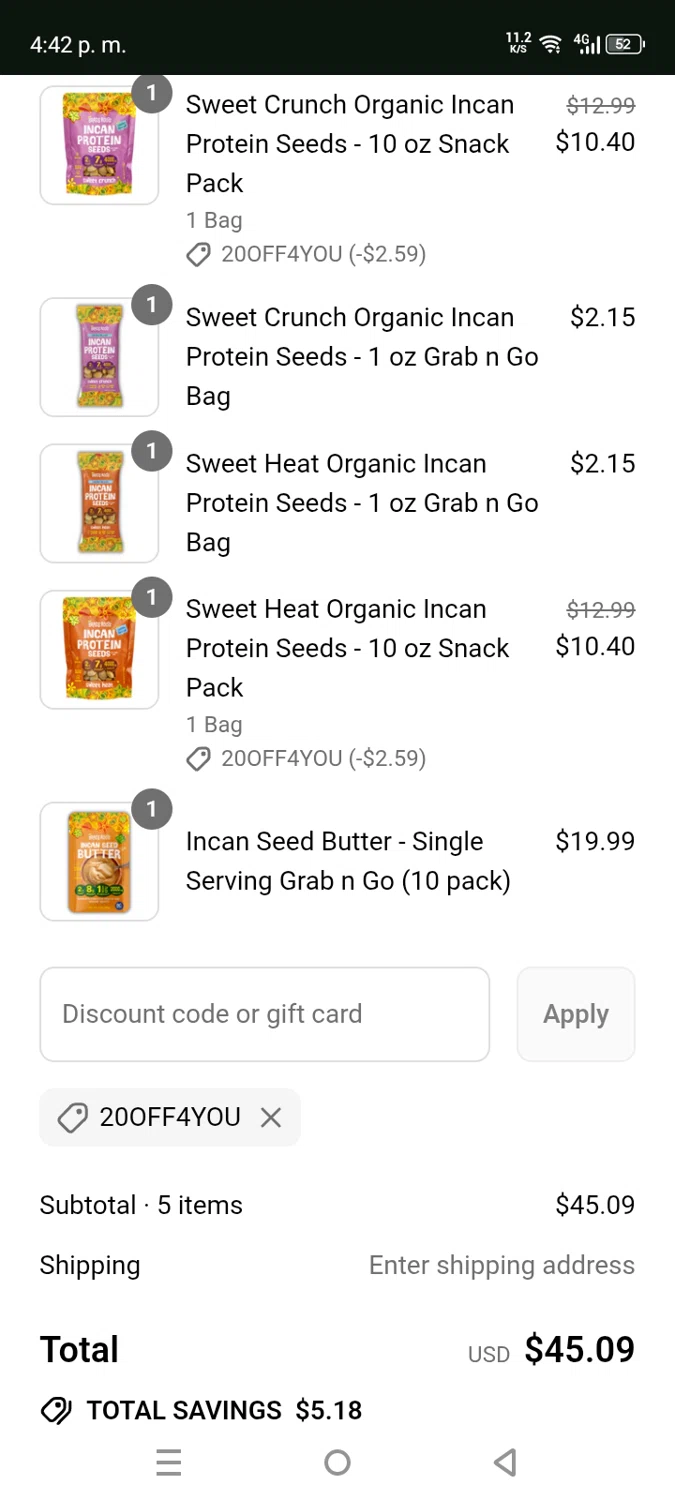 Brass Roots promo code screenshot showing code 20OFF4YOU applied at Brass Roots checkout page. Uploaded by SimplyCodes community member EpicHero3429 on Jul 19, 2025