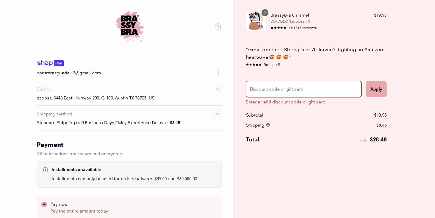 Brassybra promo code screenshot showing code ACCESSORIES30 applied at Brassybra checkout page. Uploaded by SimplyCodes community member EpicTiger3556 on Mar 21, 2025