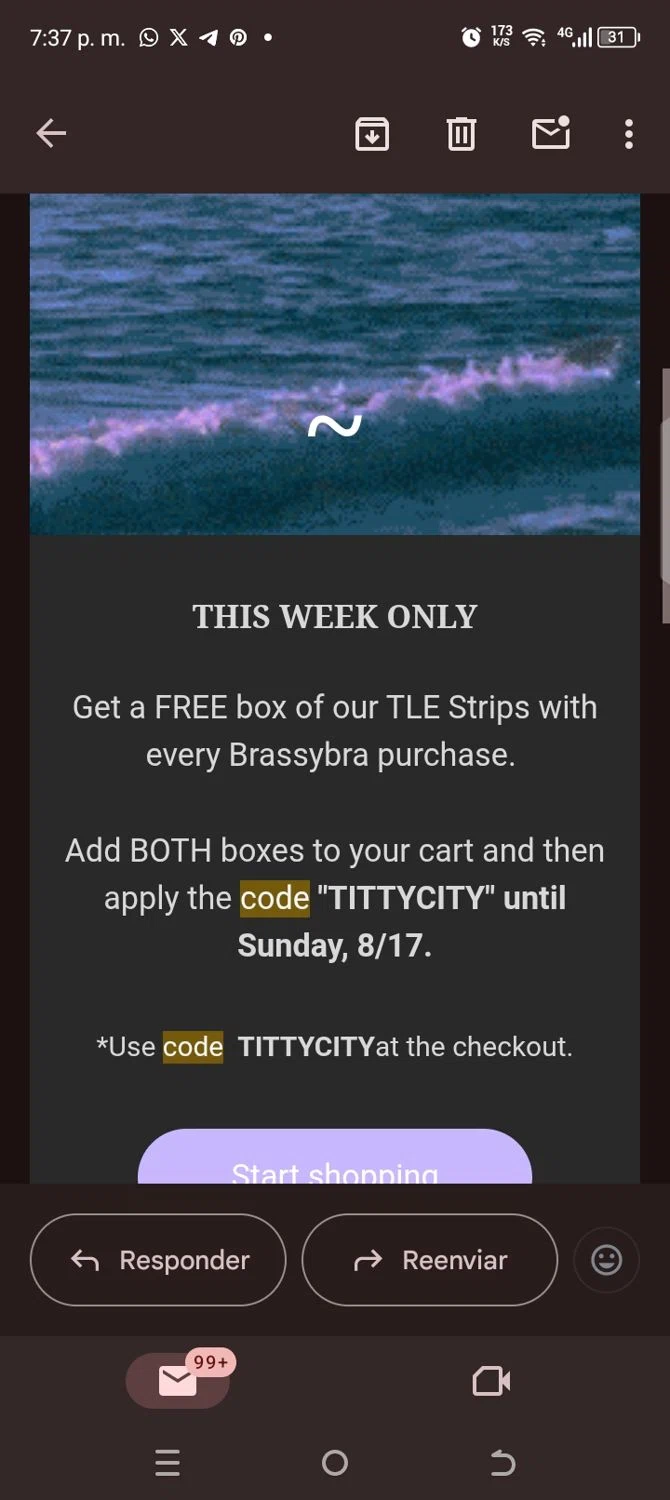 Brassybra promo code screenshot showing code TITTYCITY applied at Brassybra checkout page. Uploaded by SimplyCodes community member kellymoreno on Aug 13, 2025