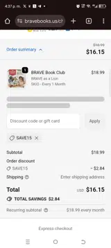 Brave Books coupon verification screenshot