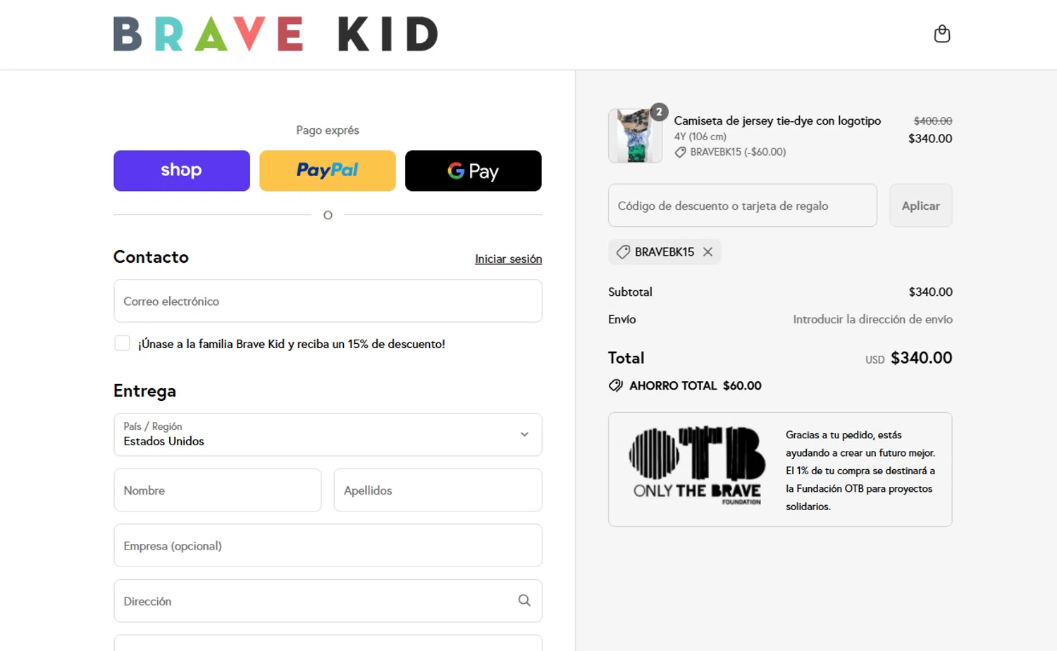 Brave Kid discount code screenshot showing code BRAVEBK15 applied at Brave Kid checkout page. Uploaded by SimplyCodes community member Dallas on Sep 8, 2025
