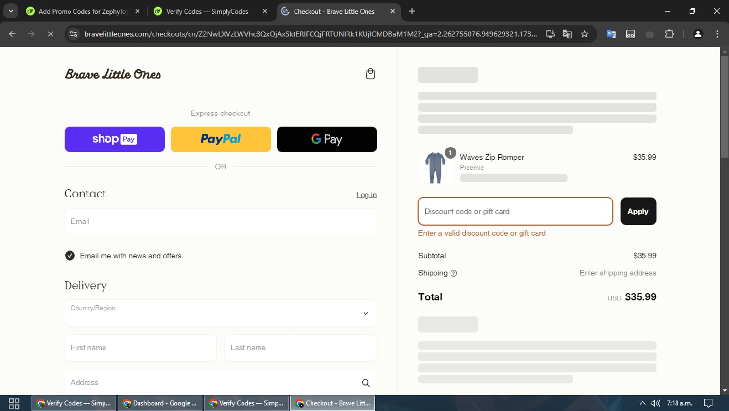 Brave Little Ones discount code screenshot showing code HappyBirthday applied at Brave Little Ones checkout page. Uploaded by SimplyCodes community member dennygomez on Feb 6, 2025