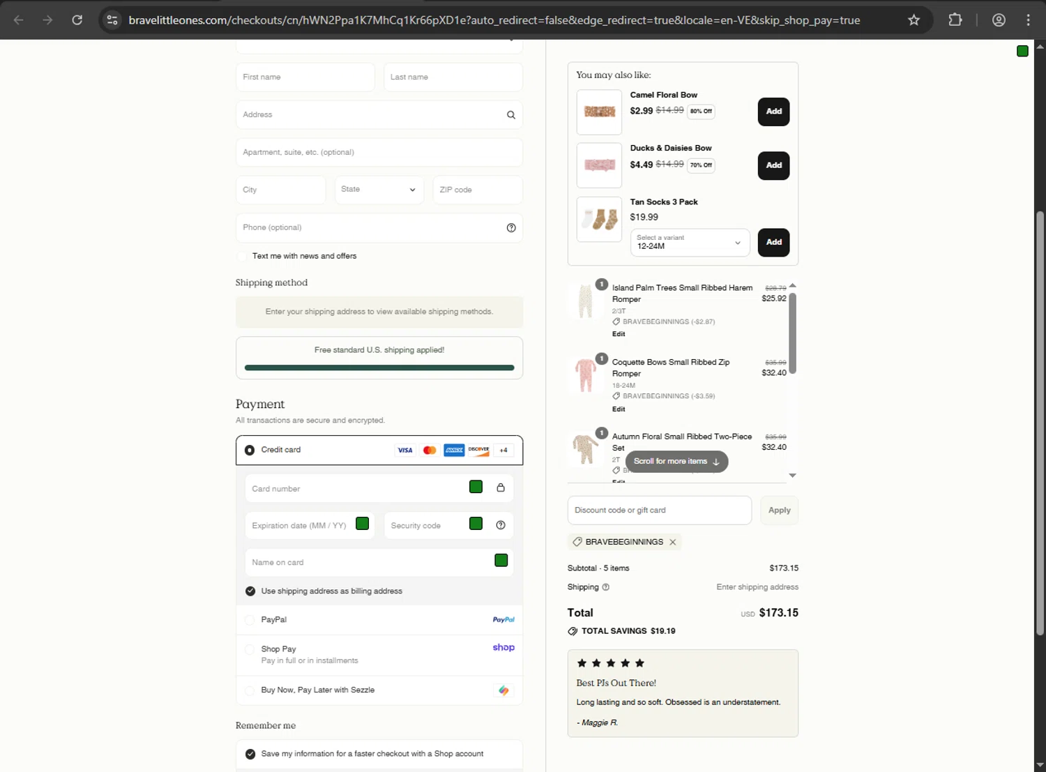 Brave Little Ones discount code screenshot showing code BRAVEBEGINNINGS applied at Brave Little Ones checkout page. Uploaded by SimplyCodes community member kaiserser on Aug 31, 2025