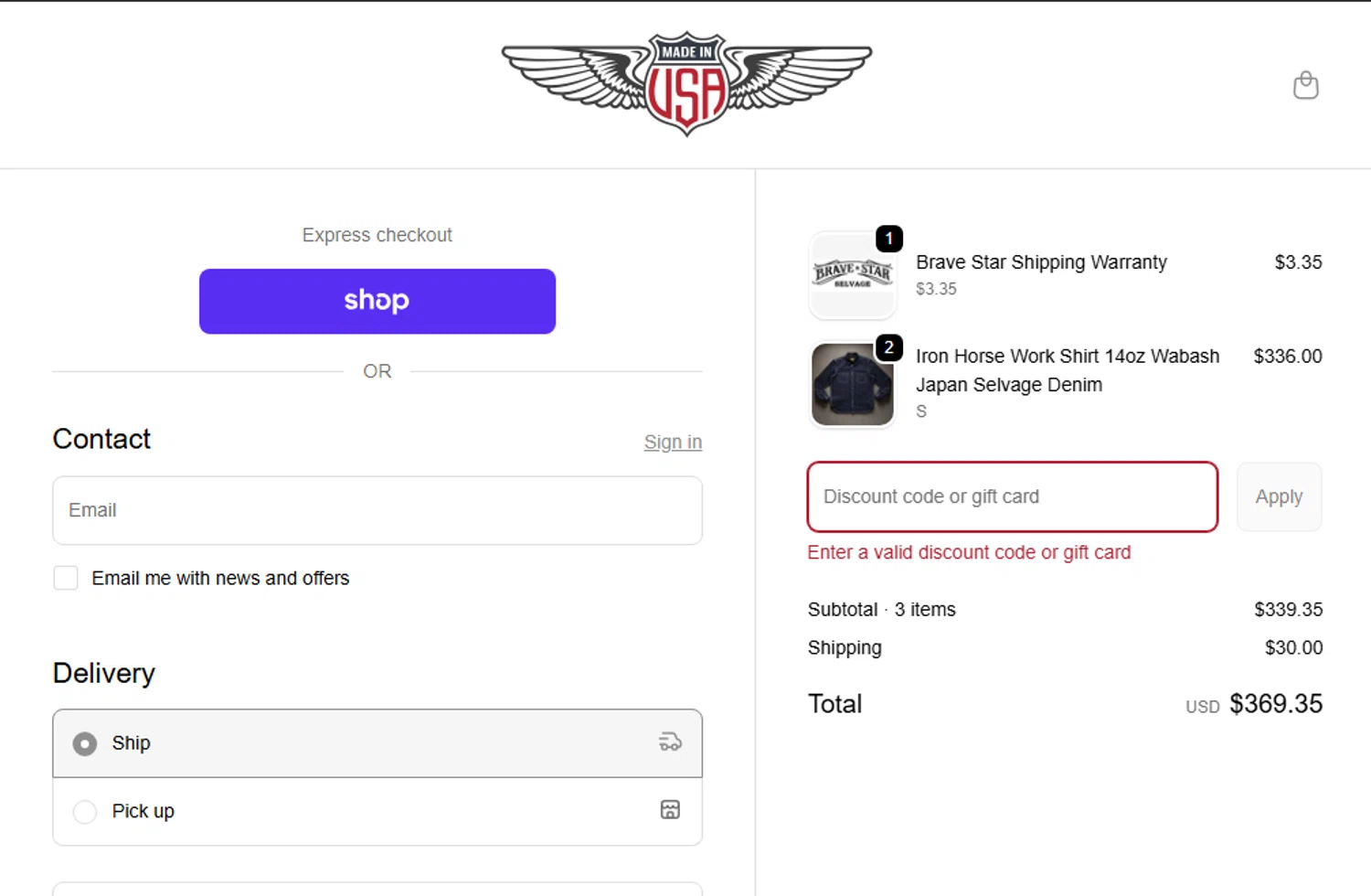 Brave Star Selvage discount code screenshot showing code $88MYSTERYPICK applied at Brave Star Selvage checkout page. Uploaded by SimplyCodes community member EpicPilot2189 on Nov 22, 2025