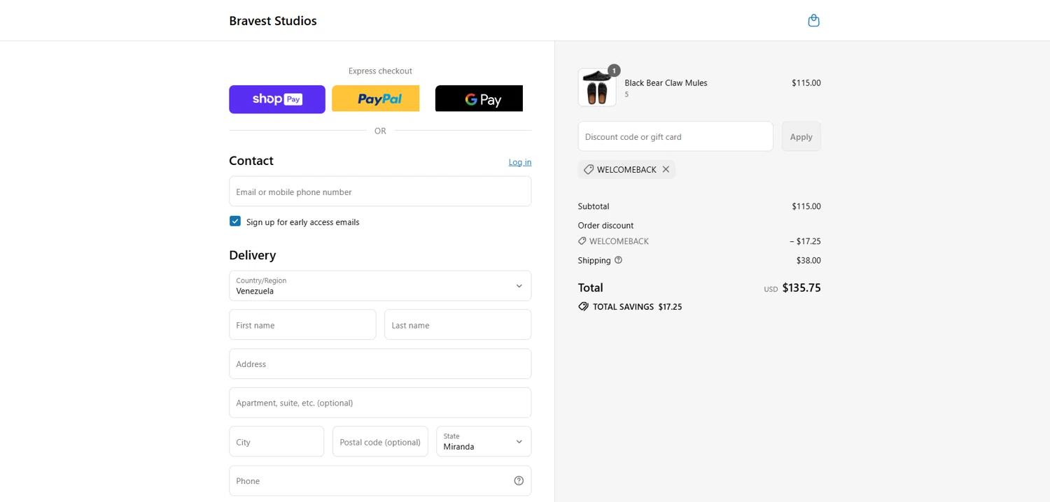 Bravest Studios promo code screenshot showing code WELCOMEBACK applied at Bravest Studios checkout page. Uploaded by SimplyCodes community member Dorothy on Aug 8, 2025
