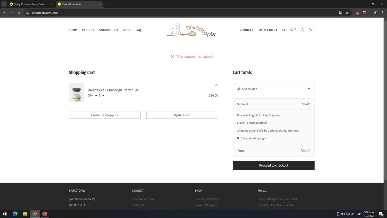 Breadtopia coupon code screenshot showing code BFCM2024 applied at Breadtopia checkout page. Uploaded by SimplyCodes community member ELMARRON on Feb 17, 2025