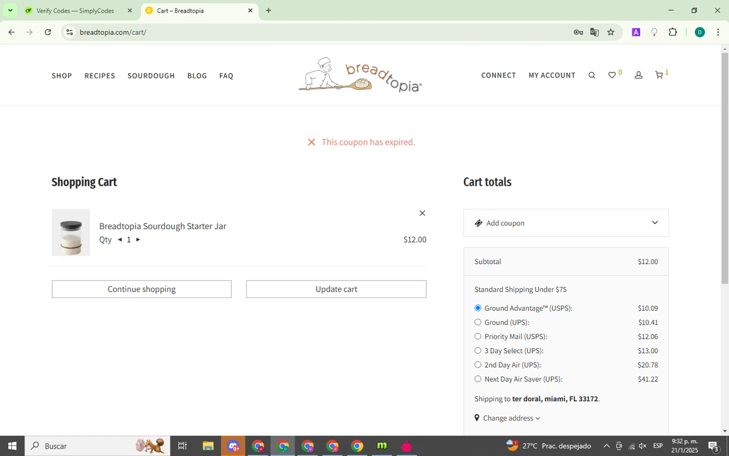 Breadtopia coupon code screenshot showing code BFCM2024 applied at Breadtopia checkout page. Uploaded by SimplyCodes community member CrownSeeker9218 on Jan 22, 2025