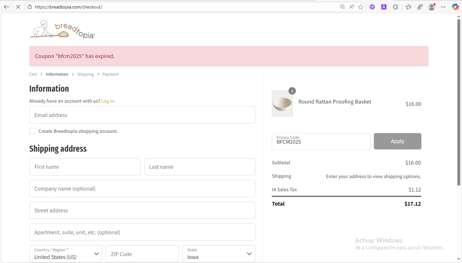 Breadtopia coupon code screenshot showing code BFCM2025 applied at Breadtopia checkout page. Uploaded by SimplyCodes community member VoucherWhiz9254 on Dec 5, 2025