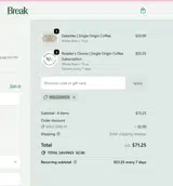 WELCOME10 coupon verification screenshot
