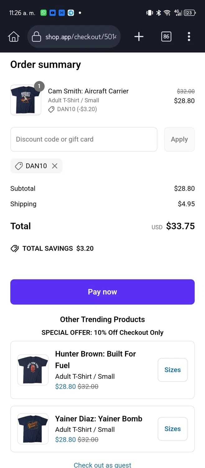 BreakingT discount code screenshot showing code DAN10 applied at BreakingT checkout page. Uploaded by SimplyCodes community member FrugalSage5401 on Jun 24, 2025