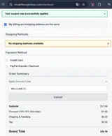 WELCOME10 coupon verification screenshot