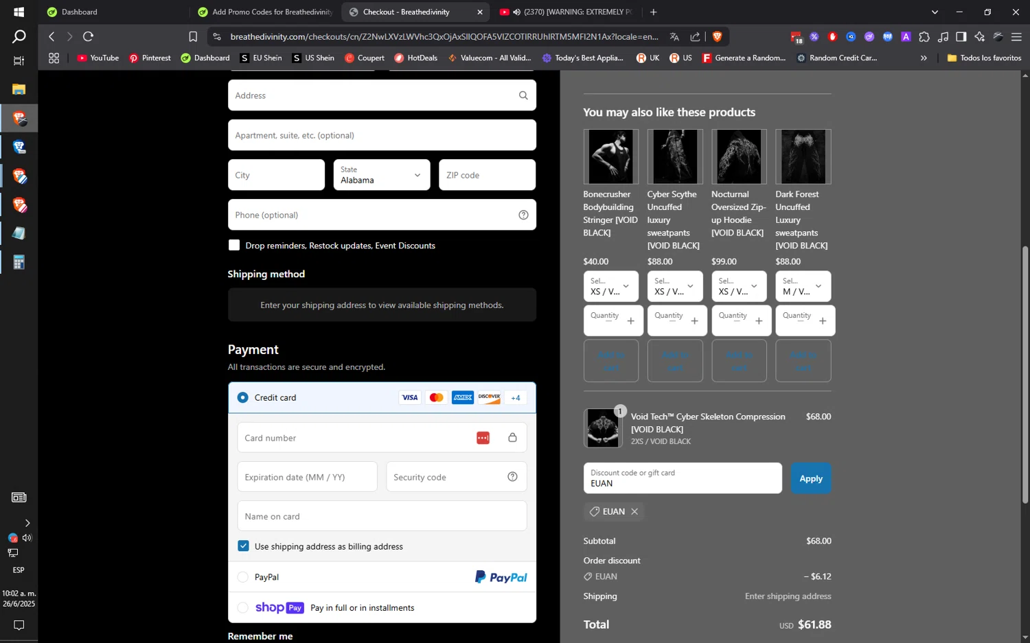 Breathedivinity promo code screenshot showing code EUAN applied at Breathedivinity checkout page. Uploaded by SimplyCodes community member ilarrazaM1 on Jun 26, 2025