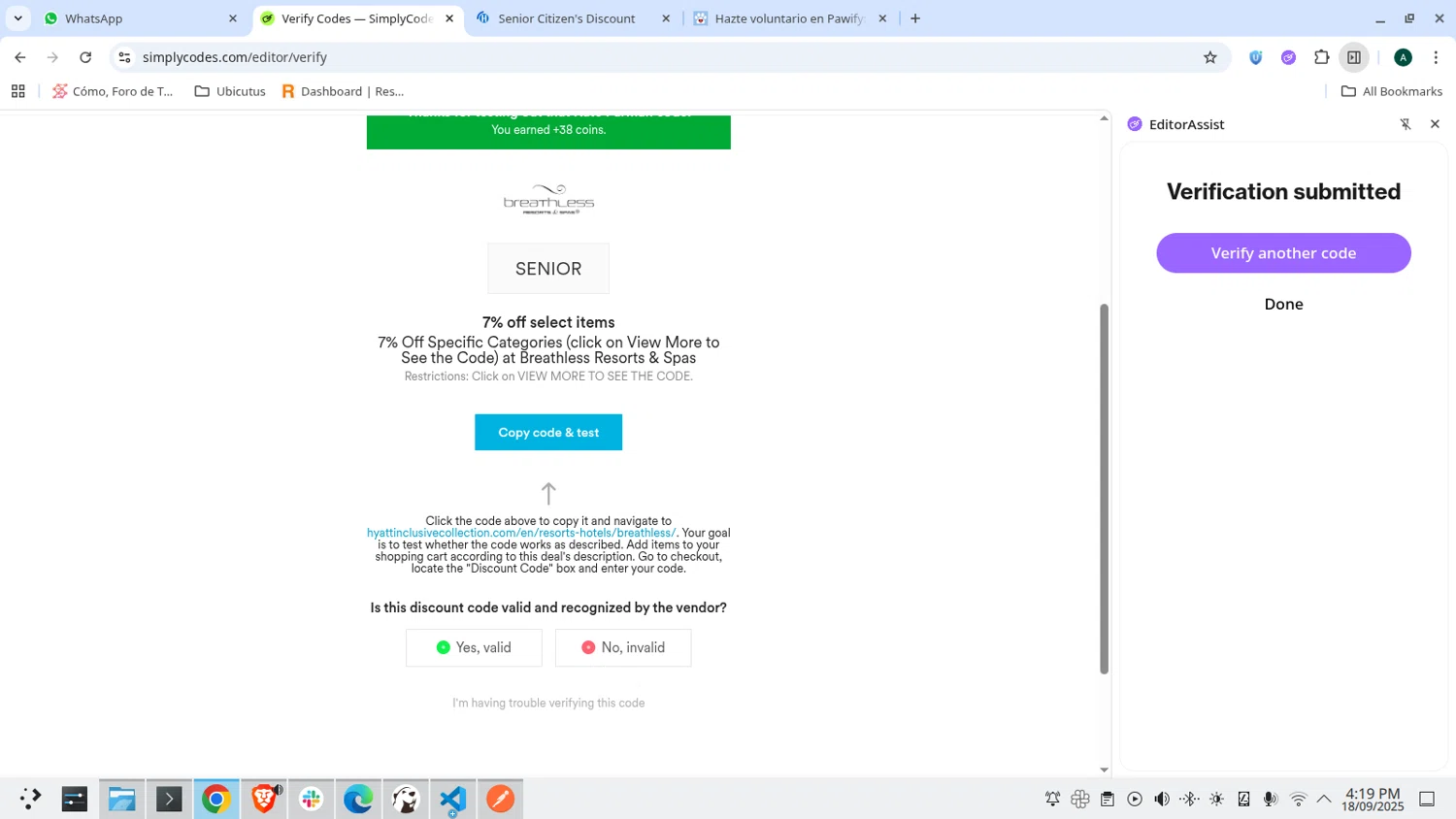 Breathless Resorts & Spas promo code screenshot showing code SENIOR applied at Breathless Resorts & Spas checkout page. Uploaded by SimplyCodes community member admeneses on Sep 18, 2025