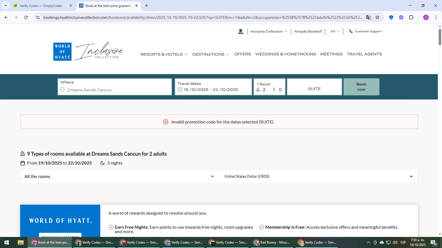 Breathless Resorts & Spas promo code screenshot showing code SUITE applied at Breathless Resorts & Spas checkout page. Uploaded by SimplyCodes community member Son_Goku on Oct 19, 2025