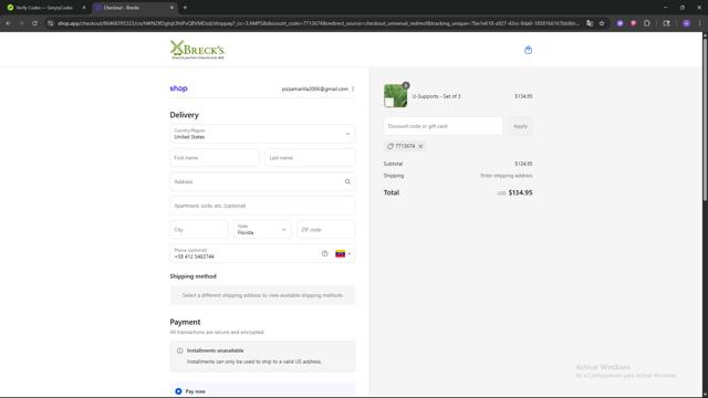 Breck's checkout page showing Breck's coupon code box | Screenshot taken by SimplyCodes community member on Sep 9, 2025