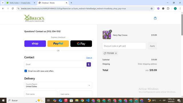 Breck's checkout page showing Breck's coupon code box | Screenshot taken by SimplyCodes community member on Sep 9, 2025