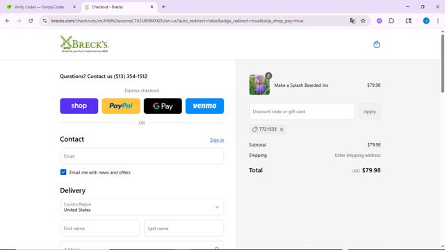 Breck's checkout page showing Breck's coupon code box | Screenshot taken by SimplyCodes community member on Sep 9, 2025