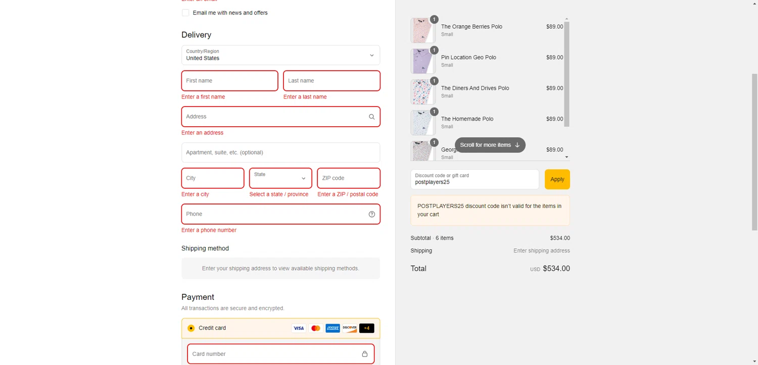 Breezy Golf discount code screenshot showing code postplayers25 applied at Breezy Golf checkout page. Uploaded by SimplyCodes community member EpicEagle816 on Jul 10, 2025