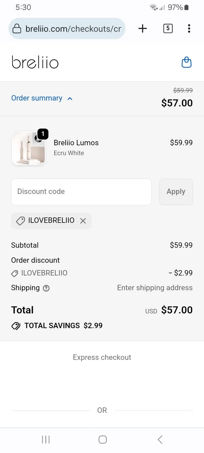 Breliio discount code screenshot showing code ILOVEBRELIIO applied at Breliio checkout page. Uploaded by SimplyCodes community member ScanMaverick9378 on Nov 25, 2025
