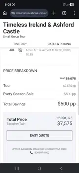 Brendan Vacations coupon verification screenshot