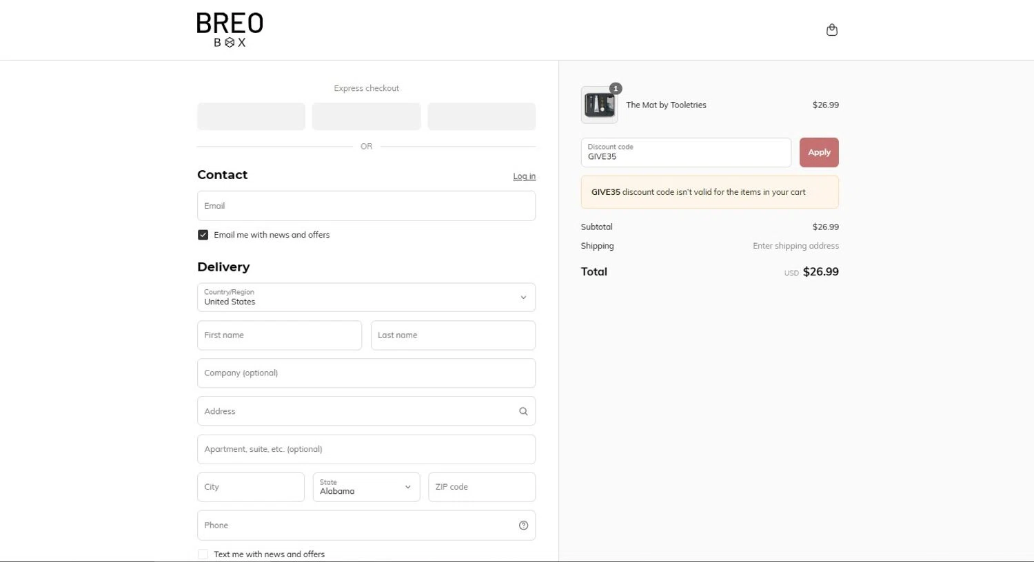 Breo Box promo code screenshot showing code GIVE35 applied at Breo Box checkout page. Uploaded by SimplyCodes community member BargainRanger2568 on Jun 18, 2025